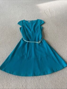Anne Klein teal Fit and Flare Cap-Sleeve  Dress